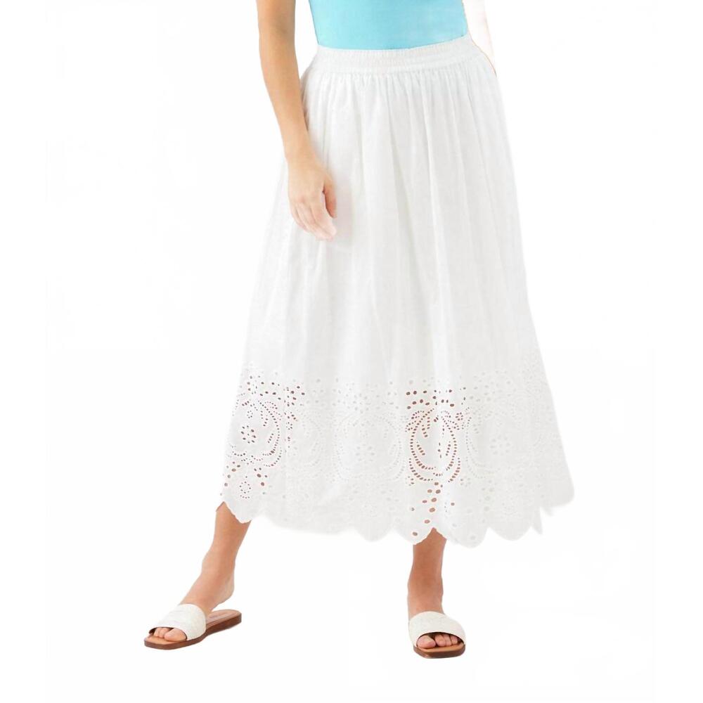 NEW KAREN KANE cut-out embroidery midi skirt - petite in off white
